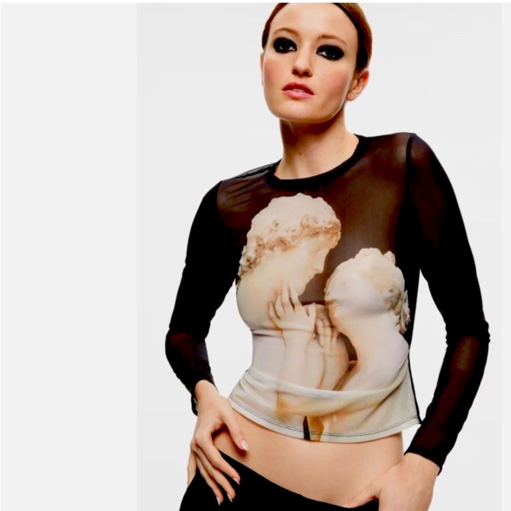 Alice + Olivia Black and Cream Artistic Bodysuit